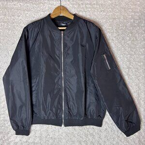 NWT Zeagoo Satin Bomber‎ Jacket Women's Size Large Black Long Sleeve Zipper Up